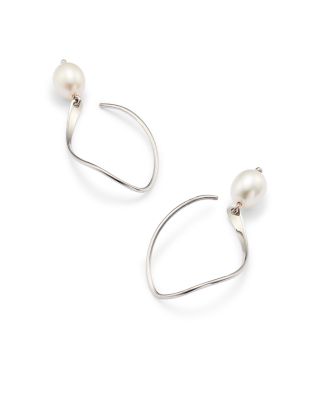 Sterling Silver and Cultured Freshwater Pearl Sweep Drop Earrings, 5mm 