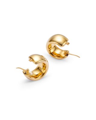 14K Yellow Gold Wide Band Polished Hoop Earrings 