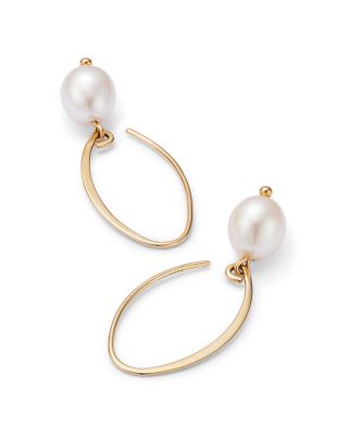 Simple Sweep Earrings with Cultured Freshwater Pearl Drops in 14K Yellow Gold, 8mm&nbsp;- Exclusive