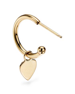 14K Yellow Gold Small Dangling Heart Hoop Earrings - Exclusive