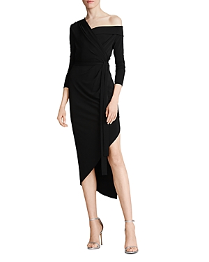 Shop Halston Eden Asymmetrical Dress In Jet Black