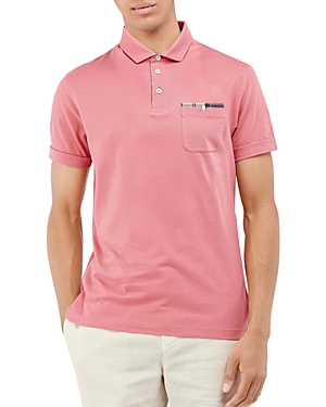 Barbour Plaid Trim Regular Fit Polo In Faded Red