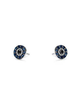 Diamond & Sapphire Evil Eye Earrings in 14K White Gold 