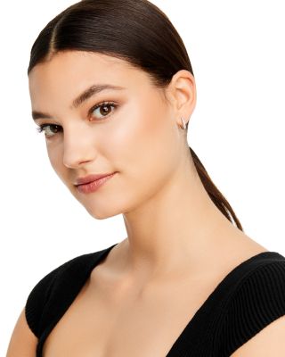 Diamond Milgrain Huggie Hoop Earrings in 14K White Gold, 0.10 tcw 