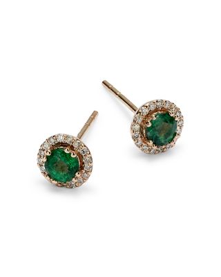 Emerald and Diamond Stud Earrings in 14K Yellow Gold, 0.13 tcw&nbsp;