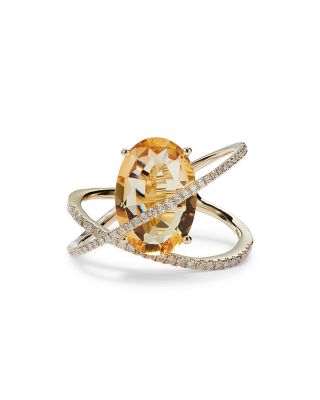 Citrine & Diamond Statement Ring in 14K Yellow Gold 