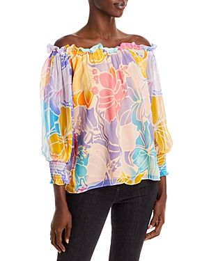 Ramy Brook Printed Addison Off-The-Shoulder Silk Top