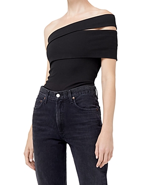 Agolde One-shoulder Sliced Bodysuit In Black