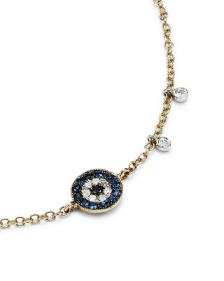14K Yellow Gold & 14K White Gold Blue Sapphire & Diamond Evil Eye Bracelet