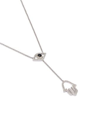 Sapphire and Diamond Evil Eye Hamsa Y Necklace in 14K White Gold, 16"&nbsp;- Exclusive