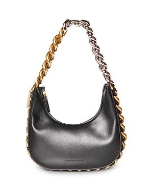 Stella Mccartney Frayme Zip Shoulder Bag In Black/silver/gold