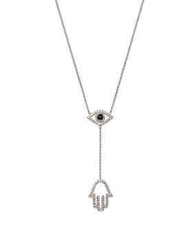 Bloomingdale's - Sapphire and Diamond Evil Eye Hamsa Y Necklace in 14K White Gold, 16" - 100% Exclusive