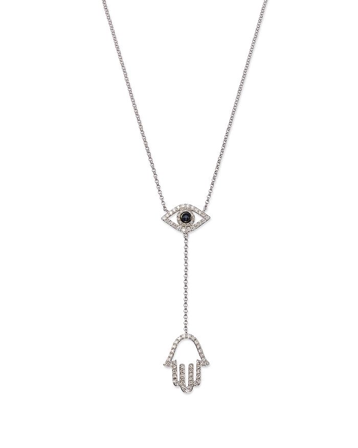 Bloomingdale's - Sapphire and Diamond Evil Eye Hamsa Y Necklace in 14K White Gold, 16"&nbsp;- 100% Exclusive
