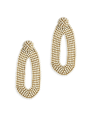 Deepa By Deepa Gurnani Bianca Stone Open Drop Earrings In Gold Tone Stainless Steel In Ivory
