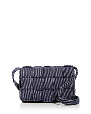 Bottega Veneta Small Padded Cassette Intreccio Leather Shoulder Bag In Indigo Denim/gold