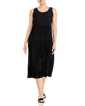 Eileen Fisher Sleeveless Tiered Silk Midi Dress In Black