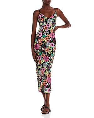 amina mesh dress Amina Animal Print Mesh Flocked Midi Dress - Black/Brown