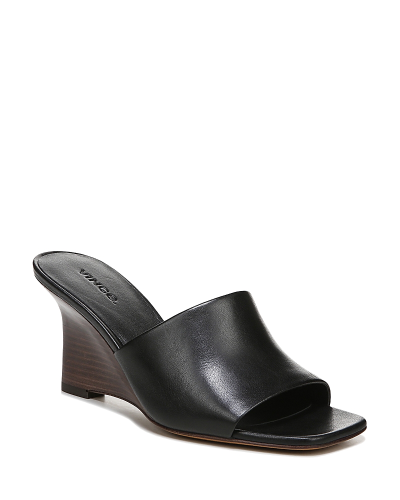 Vince Pia Womens Leather Slide Wedge Sandals In Black