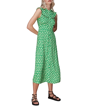 Shop Whistles Daisy Print Midi Dress In Green/multi