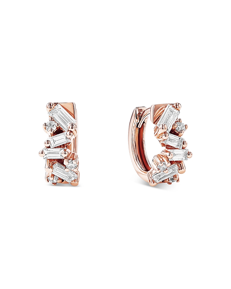 Suzanne Kalan Fireworks Huggie Hoop Earrings In 18k Rose Gold And Diamonds In Rose Gold