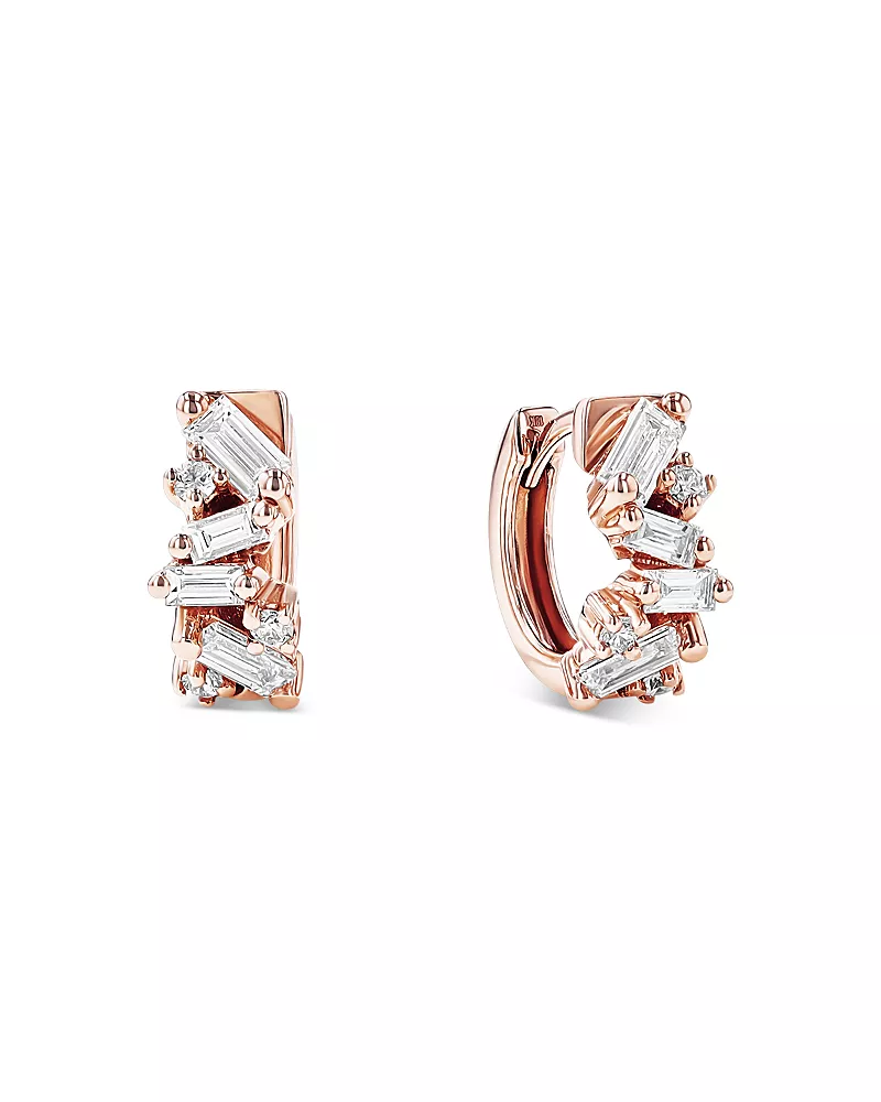 Suzanne Kalan 18K Rose Gold Diamond Thick Huggie Hoop Earrings