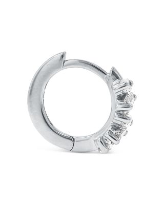 18K White Gold Diamond Thin Huggie Hoop Earrings
