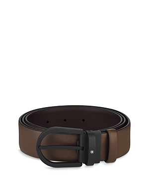 Shop Montblanc Horseshoe Buckle Leather Belt In Brown/black