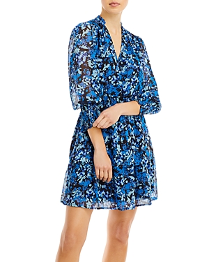 Aqua Abstract Print V Neck Mini Dress - 100% Exclusive In Black/blue Multi