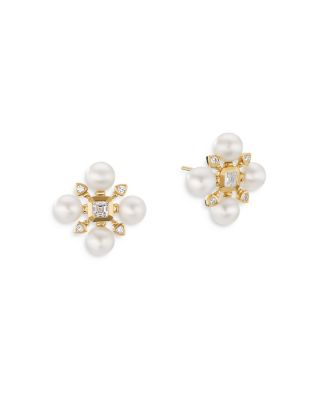 David Yurman - 18K Yellow Gold Renaissance Diamond and Cultured Pearl Stud Earrings