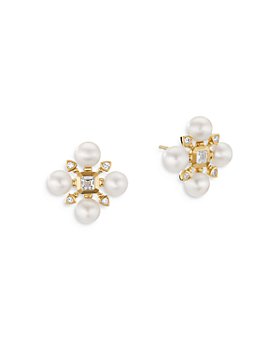 David Yurman - 18K Yellow Gold Renaissance Diamond and Cultured Pearl Stud Earrings