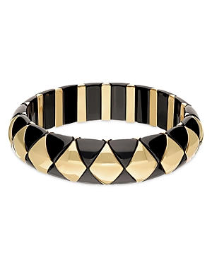 Roberto Demeglio Aura Black Ceramic Patterned Slip On Statement Bracelet In Black/gold