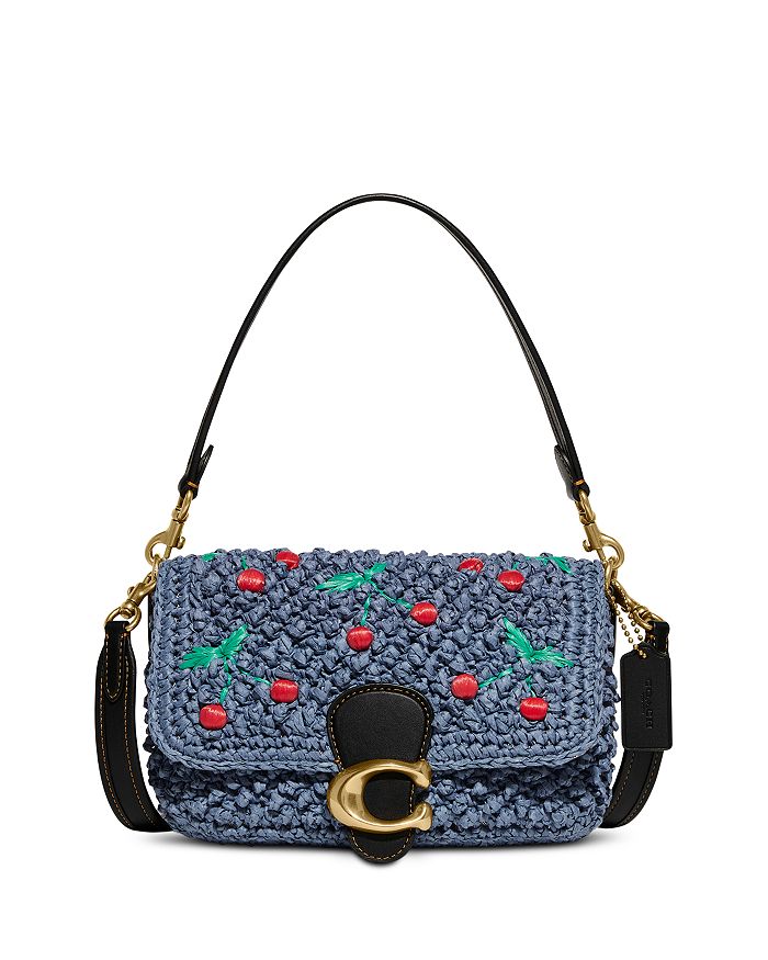 COACH Tabby Cherry Embroidered Popcorn Weave Shoulder Bag