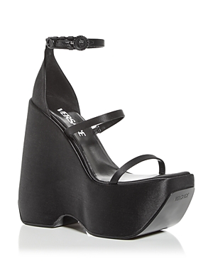 Versace Women's Safety Pin Satin Platform Wedge Sandals