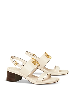 Tory Burch Eleanor Two-band Medallion Slingback Sandals In New Ivory