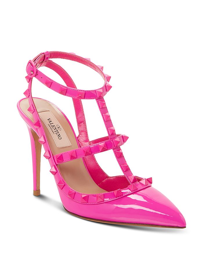 Valentino Garavani Women's Rockstud Cage Leather Pumps With Studs In Pink Patent Tonal