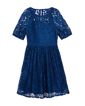 Us Angels Girls' Crochet Trim Lace Dress - Big Kid In Navy