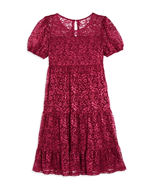 Us Angels Girls' Tiered Lace Dress - Big Kid In Burgundy