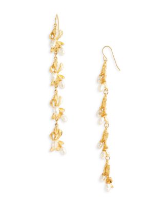 Kenneth Jay Lane Imitation Pearl Flower Linear Earrings