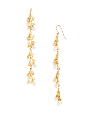 Shop Kenneth Jay Lane Imitation Pearl Flower Linear Earrings In White/gold