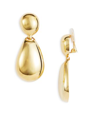 Kenneth Jay Lane - Oval Clip On Drop Earrings in Gold Tone