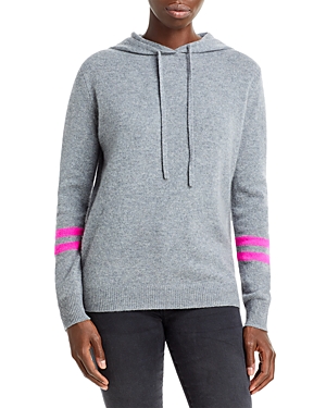 Aqua Cashmere Athletic Stripe Hoodie - 100% Exclusive In Medium Gray/neon Pink