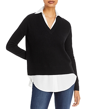 C By Bloomingdale's Cashmere Layered Look Cashmere Sweater - 100% Exclusive In Black