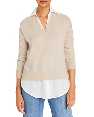 C By Bloomingdale's Cashmere Layered Look Cashmere Sweater - 100% Exclusive In Heather Oatmeal