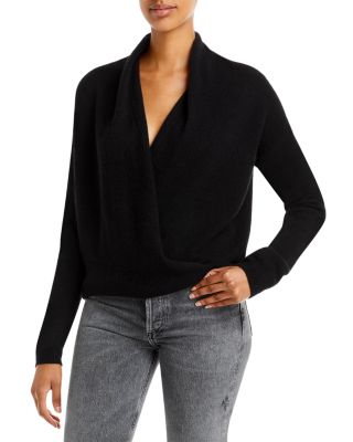 C by Bloomingdale's Crossover Cashmere Sweater - 100% Exclusive - Black - Size L
