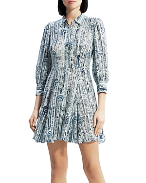 Theory Printed Point-collar Mini Shirtdress In Teal Multi