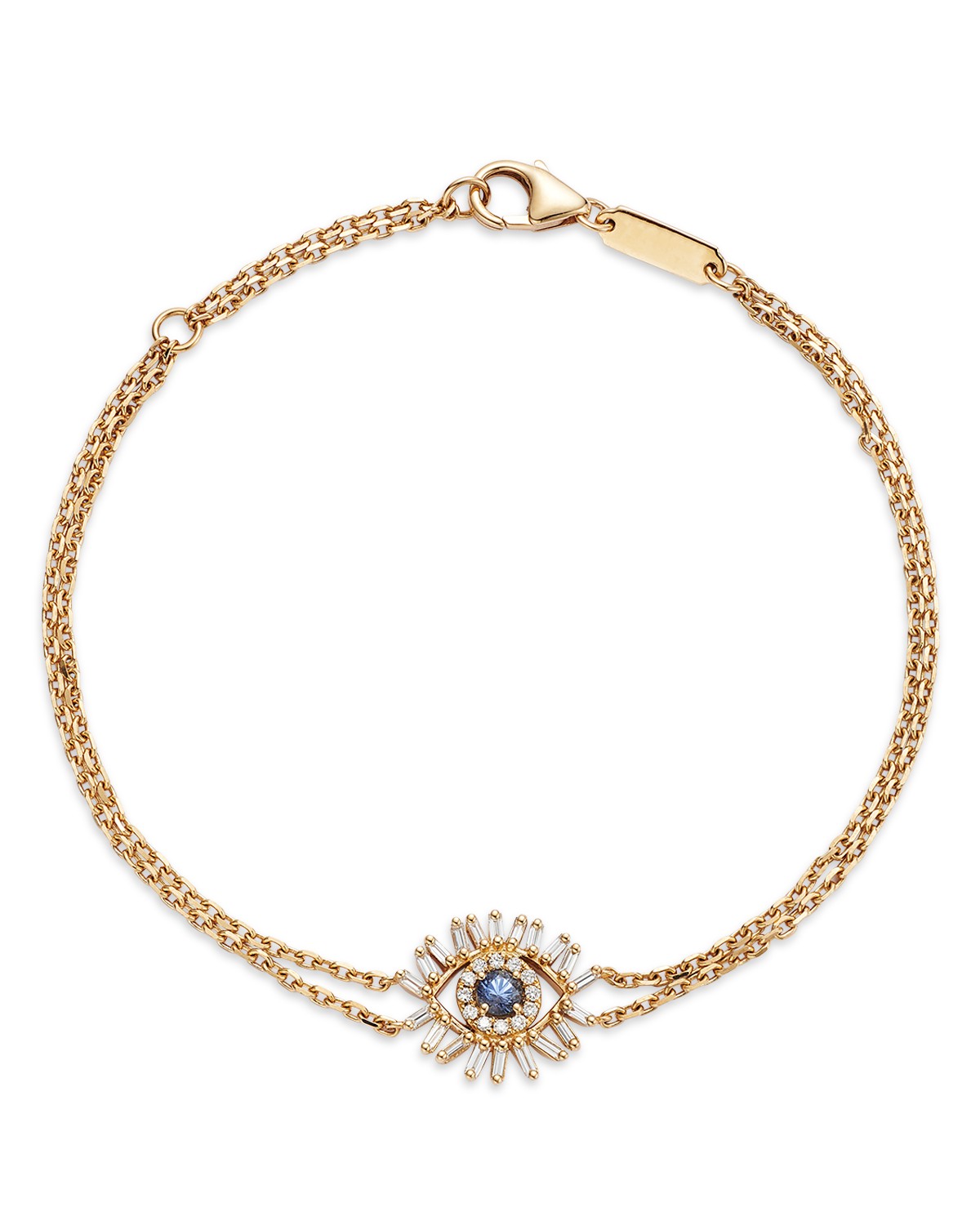 Suzanne Kalan 18K Yellow Gold Evil Eye Blue Sapphire & Diamond Double Chain Bracelet in Blue/Gold