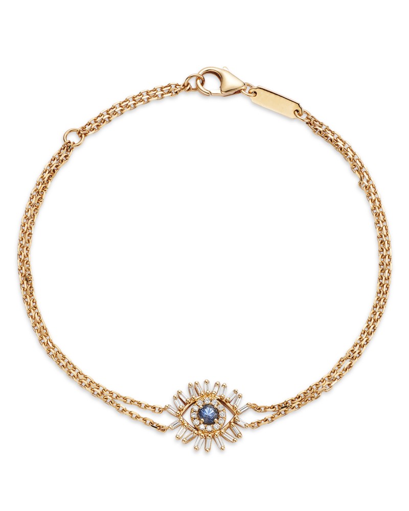 Suzanne Kalan 18K Yellow Gold Evil Eye Blue Sapphire & Diamond Double Chain Bracelet in Blue/Gold