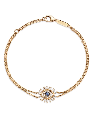 Suzanne Kalan 18k Yellow Gold Evil Eye Blue Sapphire & Diamond Double Chain Bracelet In Blue/gold