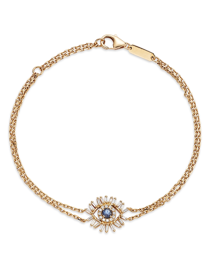 Suzanne Kalan 18k Yellow Gold Evil Eye Blue Sapphire & Diamond Double Chain Bracelet In Blue/gold