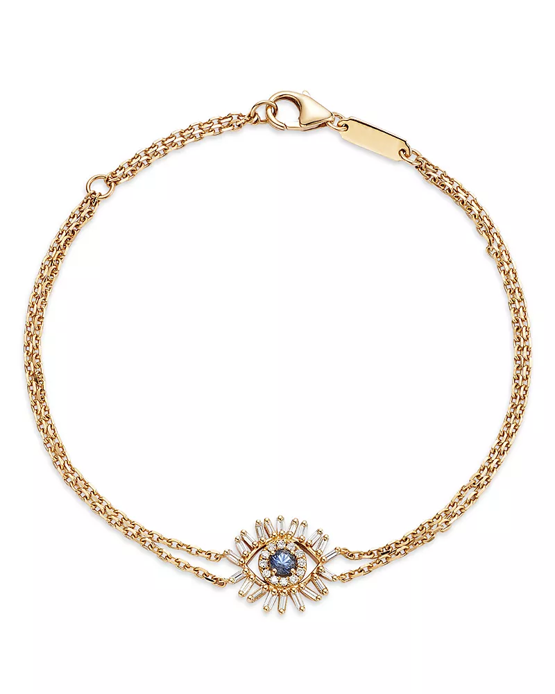 Suzanne Kalan 18K Yellow Gold Evil Eye Blue Sapphire & Diamond Double Chain Bracelet